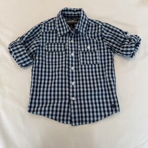 English Laundry Boys 3T Blue Black Check Long Sleeve Cotton Button-Up Shirt